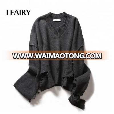 Wholesale bulk wool crop tops long sleeve cut hem women crop sweater