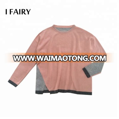 Wholesale mid-weight soft knit crew neck hem slit cashmere sweater women